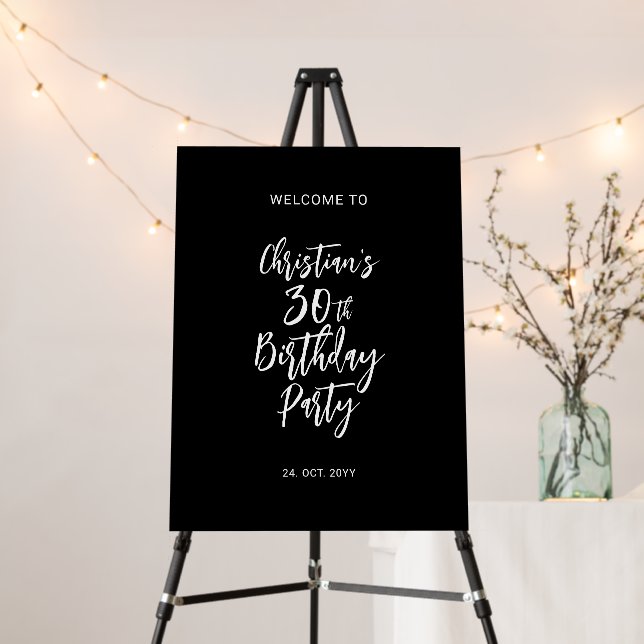 Black & White Modern Birthday Party Welcome Sign (In Situ (Stand))