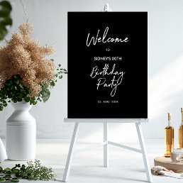 Black &amp; White Modern Birthday Party Welcome Sign