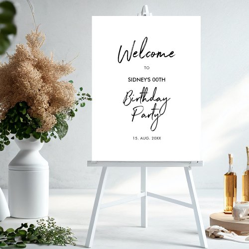 Black  White Modern Birthday Party Welcome Sign