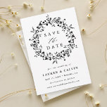 Black & White Modern Boho Wildflower Wedding Photo Save The Date<br><div class="desc">This elegant wedding save the date card features wildflowers silhouette wreath with your photo on the back.  For more advanced customization of this design,  please click the BLUE DESIGN TOOL BUTTON above!</div>