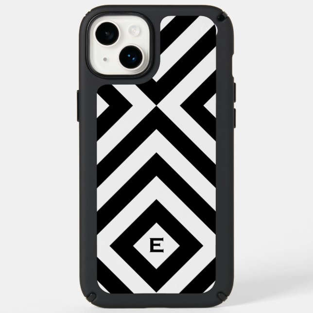 Black White Modern Bold Lines Monogrammed Speck iPhone Case (Front)