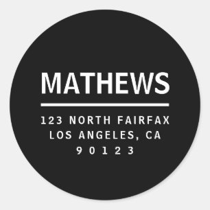 Black & White Modern Bold Return Address Classic Round Sticker