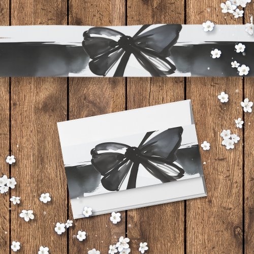 Black  White Modern Bow Watercolor Modern Trendy Invitation Belly Band