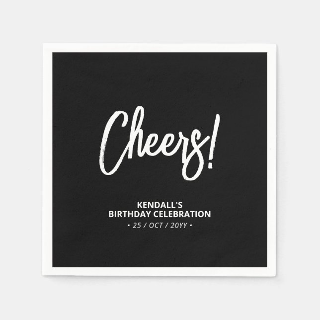 Black & White | Modern Brush Lettering Cheers! Nap Napkins (Front)