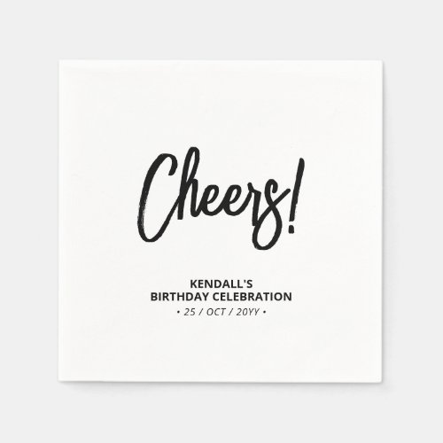 Black  White  Modern Brush Lettering Cheers Napkins