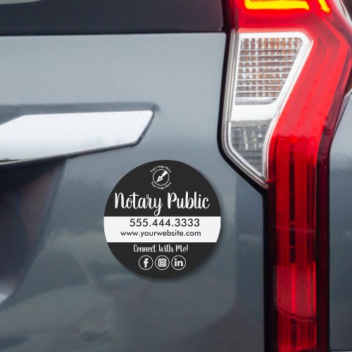 Black  White Modern Business Logo Branded Notary Car Magnet