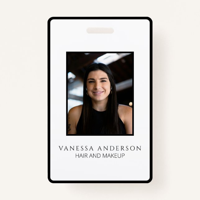 Black White Modern Business Logo Photo Salon Spa  Badge (Back)