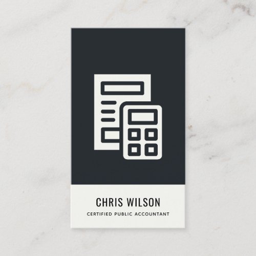 BLACK WHITE MODERN CALCULATOR ICON ACCOUNTING TAX BUSINESS CARD