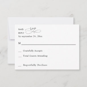 Black & White Modern Calligraphy 3 no Meal RSVP Card