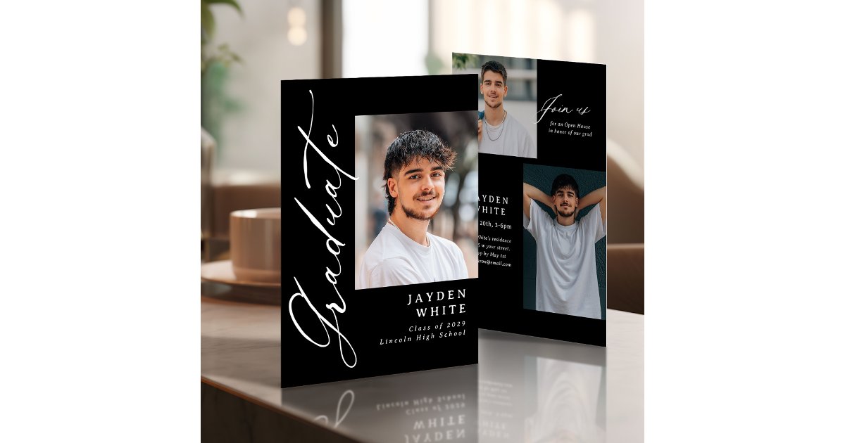 Black & White Modern Calligraphy Photo Graduation Invitation | Zazzle