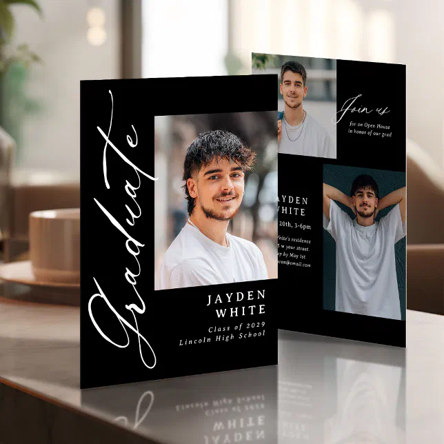 Black & White Modern Calligraphy Photo Graduation Invitation | Zazzle