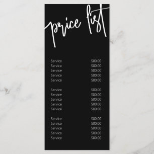 Black White Modern Calligraphy Price List Salon Menu