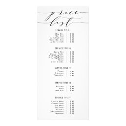 Black &amp; White Modern Calligraphy Price List Salon Rack Card