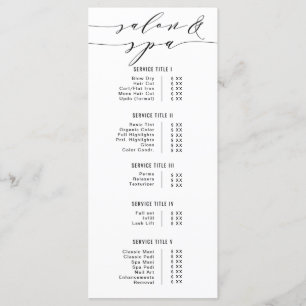 Black & White Modern Calligraphy Salon Spa Price Menu