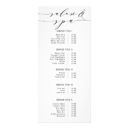 Black &amp; White Modern Calligraphy Salon Spa Price Rack Card