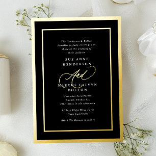 Black & White Modern Calligraphy Wedding Gold Foil Invitation