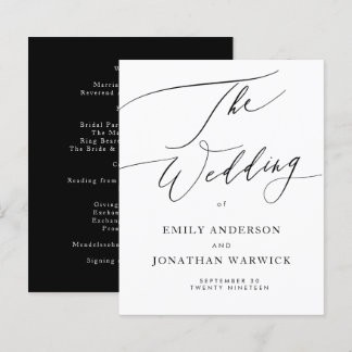 Black White Modern Calligraphy Wedding Program