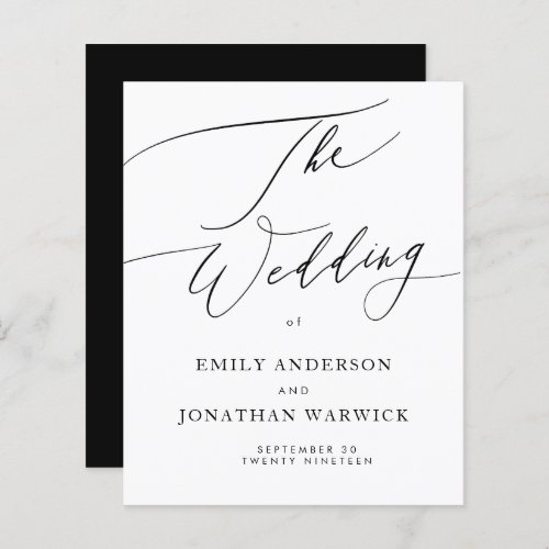 Black White Modern Calligraphy Wedding Program