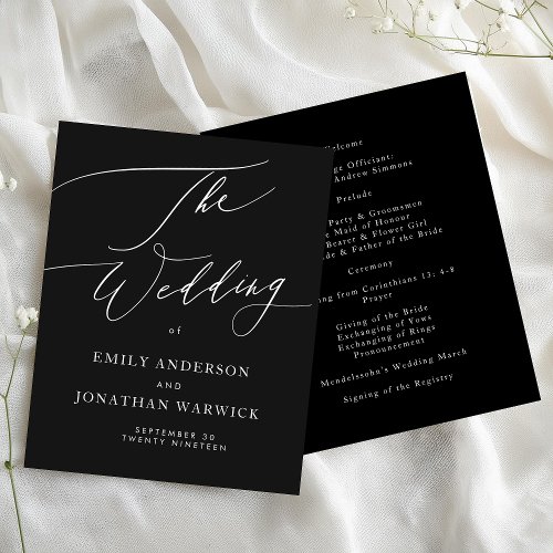 Black White Modern Calligraphy Wedding Program