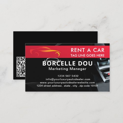 Black White Modern Car Rent Business Card