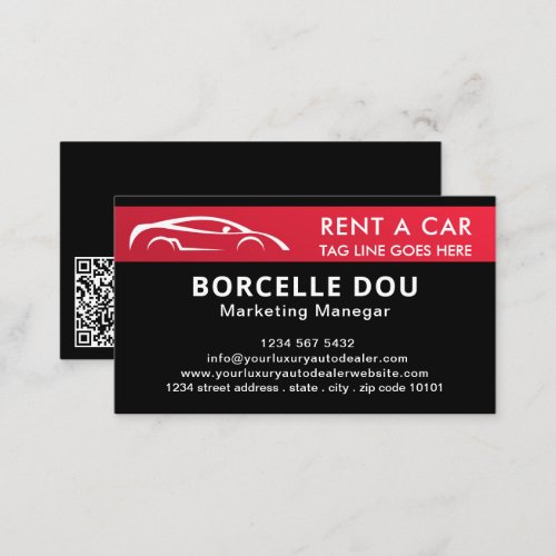 Black White Modern Car Rent Business Card