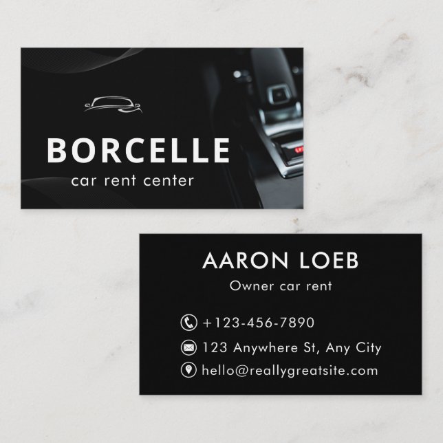 Black White Modern Car Rent Business Card (Front/Back)