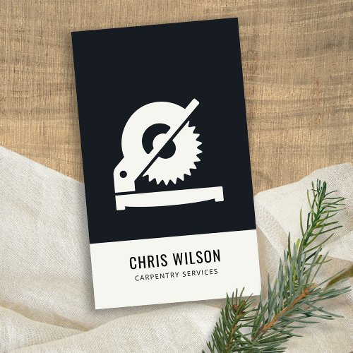 BLACK  WHITE MODERN CARPENTRY SERVICES SAW TOOL BUSINESS CARD