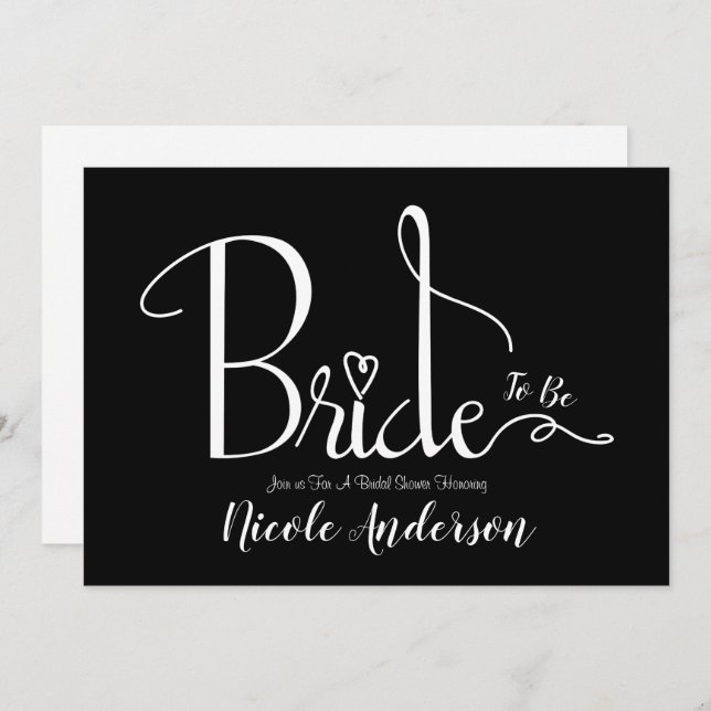 Black White Modern Chic Bride Bridal Shower Invitation (Front/Back)