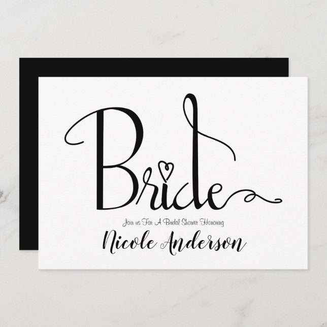 Black White Modern Chic Bride Bridal Shower Invitation (Front/Back)