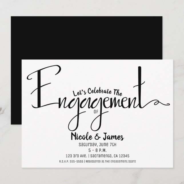 Black & White Modern Chic Engagement Shower Party Invitation (Front/Back)