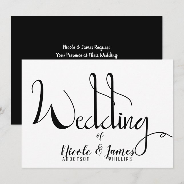 Black White Modern Chic Minimal Wedding Invitation (Front/Back)