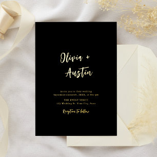 Black White Modern Chic Script Minimalist Wedding Foil Invitation