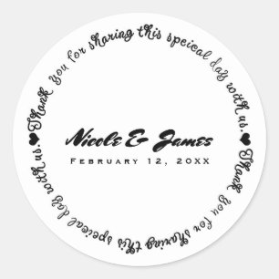 Black & White Modern Chic Thank You Wedding Favor Classic Round Sticker