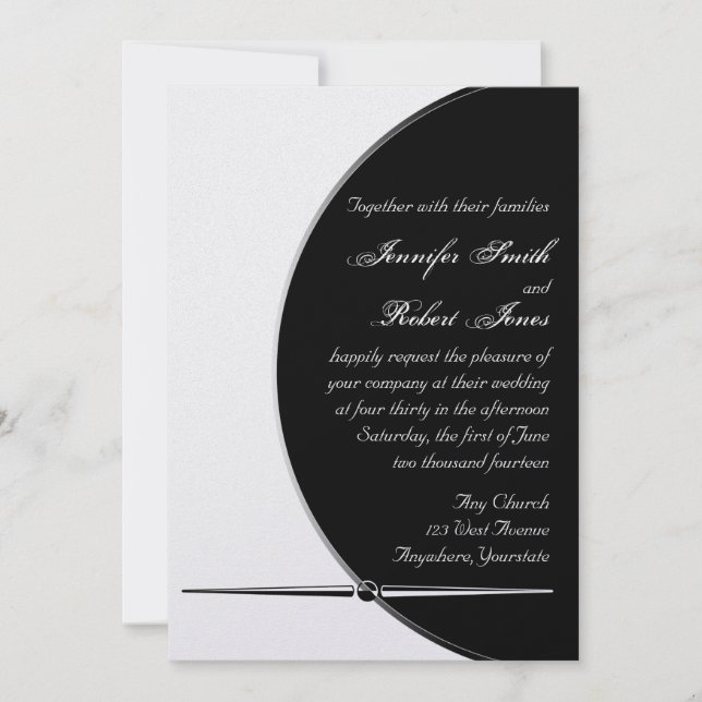 Black White Modern Circle Posh Wedding Invitation (Front)