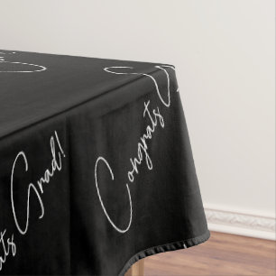 Black White Modern Congrats Grad Typography Tablecloth