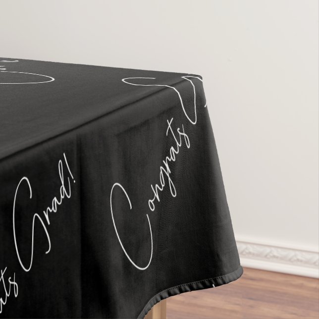 Black White Modern Congrats Grad Typography Tablecloth (In Situ)