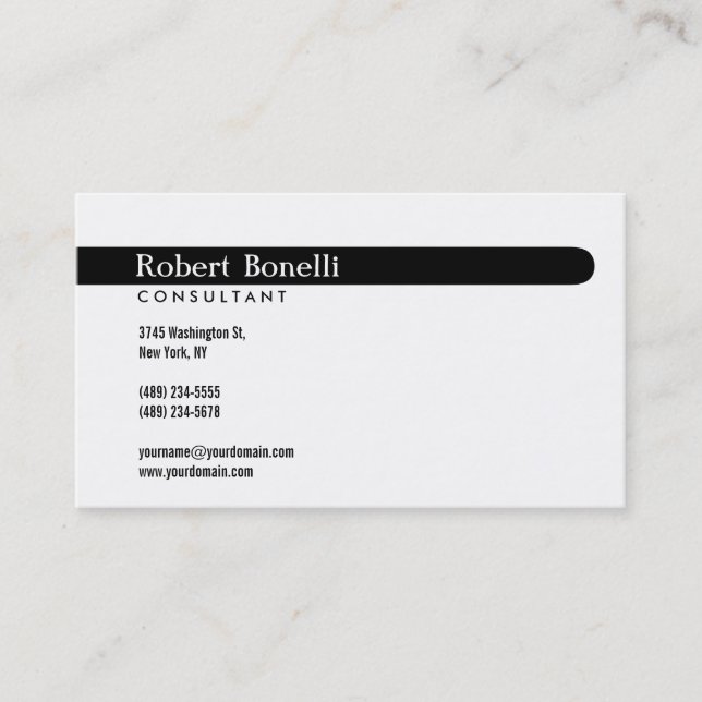 Black & White Modern Consultant Business Card (Front)