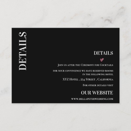Black White Modern Contemporary Wedding Details Enclosure Card