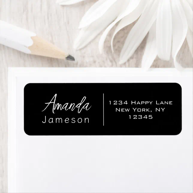 Black & White Modern Cursive Hand Lettered Name Label | Zazzle