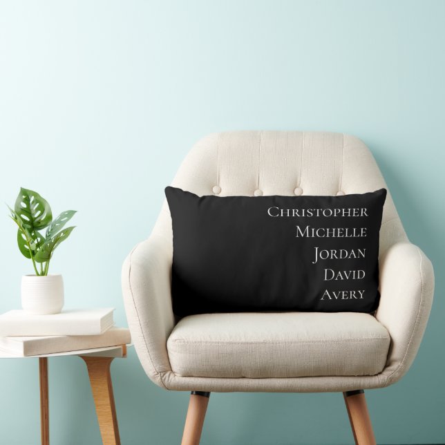 Black White Modern Custom Family Member Names  Lumbar Pillow (Chair)