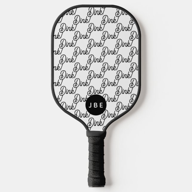 Black White Modern Custom Monogram Dink Pickleball Paddle (Front)