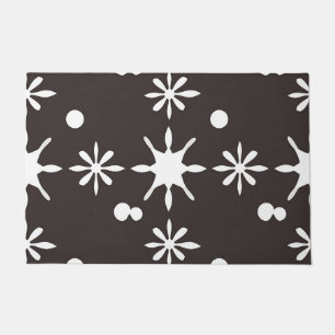 Black White Modern Daisy Pattern Doormat