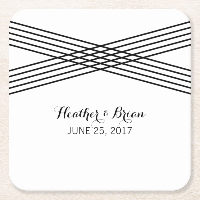 Black White Modern Deco Paper Coasters (Front)