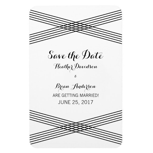 Black White Modern Deco Save the Date Magnet (Vertical)