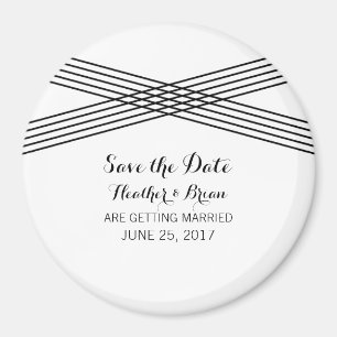Black White Modern Deco Save the Date Magnet