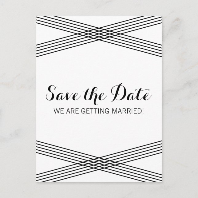 Black White Modern Deco Save the Date Postcard (Front)