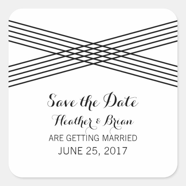Black White Modern Deco Save the Date Stickers (Front)