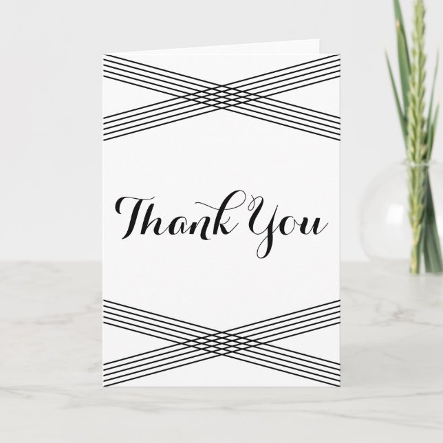 Black White Modern Deco Thank You Card (Front)