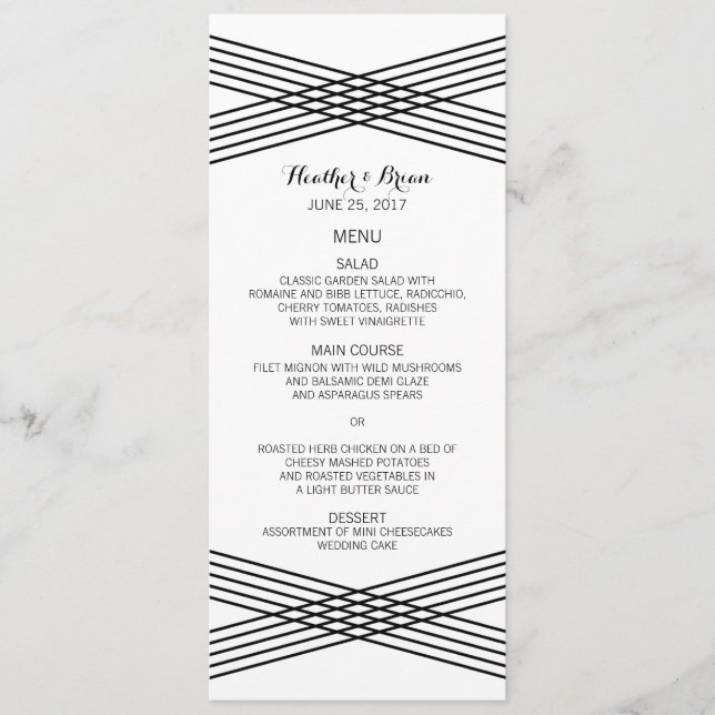 Black White Modern Deco Wedding Menu (Front)