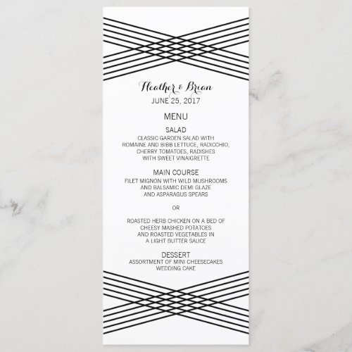 Black White Modern Deco Wedding Menu